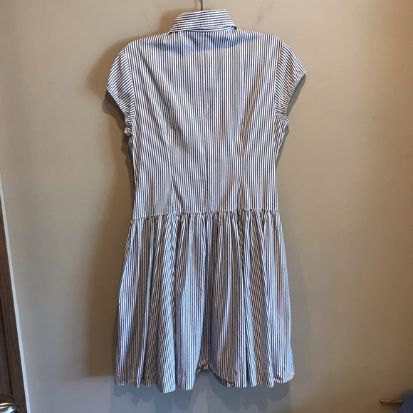 Norma Kamali Cap Sleeve Woven Shirt Dress Mattress Tick - Picture 6 of 9